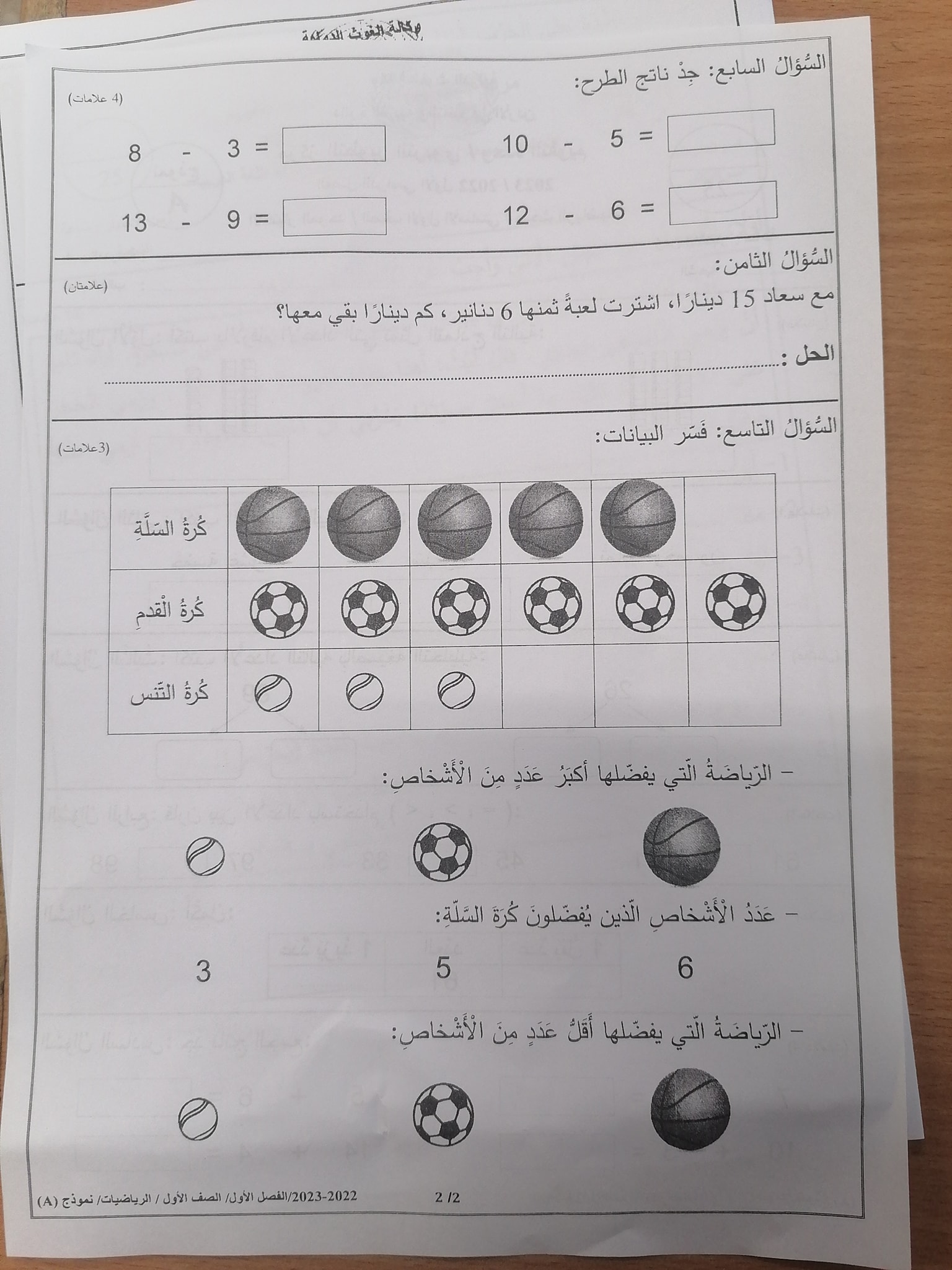 Mzg3NjQ2MC4zMzE2 بالصور نموذج A وكالة امتحان الرياضيات النهائي للصف الاول الفصل الاول 2023